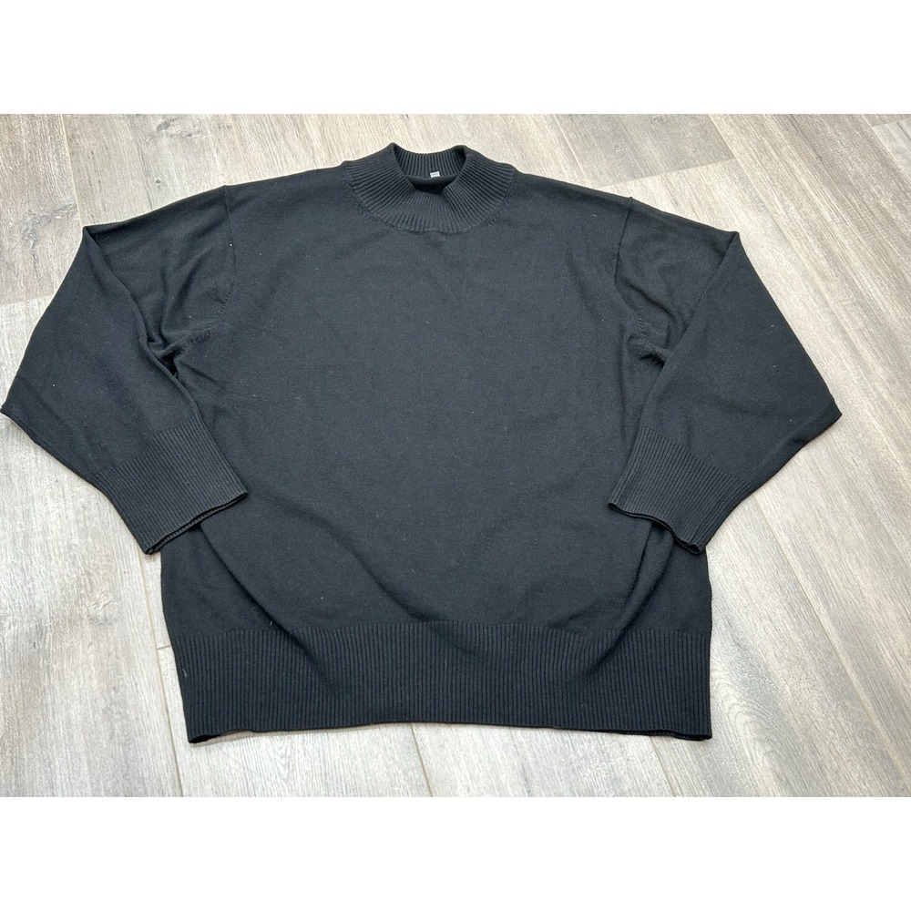 MUJI Sweater Womens Large Black Wool Blend Crewneck Knit Minimalist Soft Casual